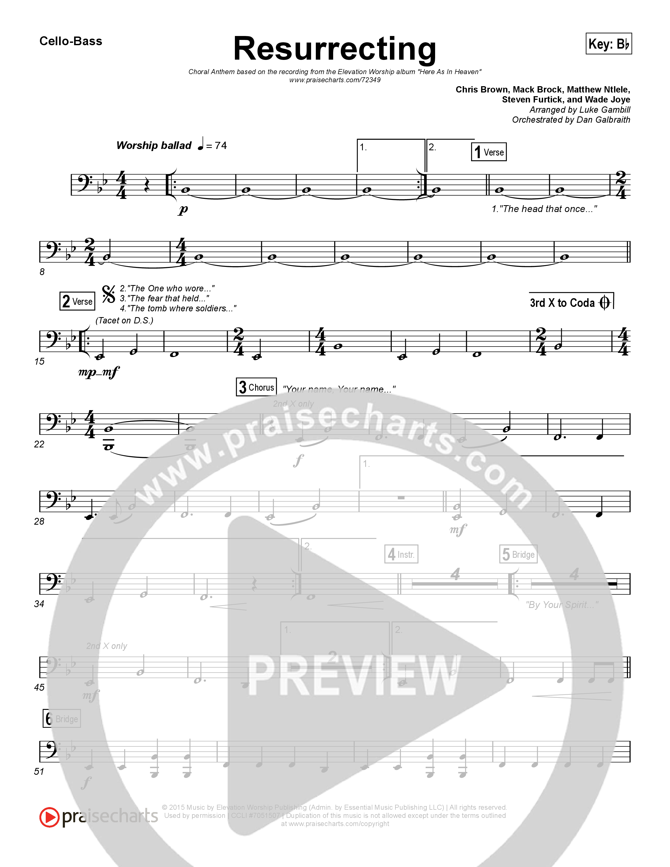 Resurrecting (Choral Anthem SATB) Cello/Bass (Elevation Worship / Arr. Luke Gambill)
