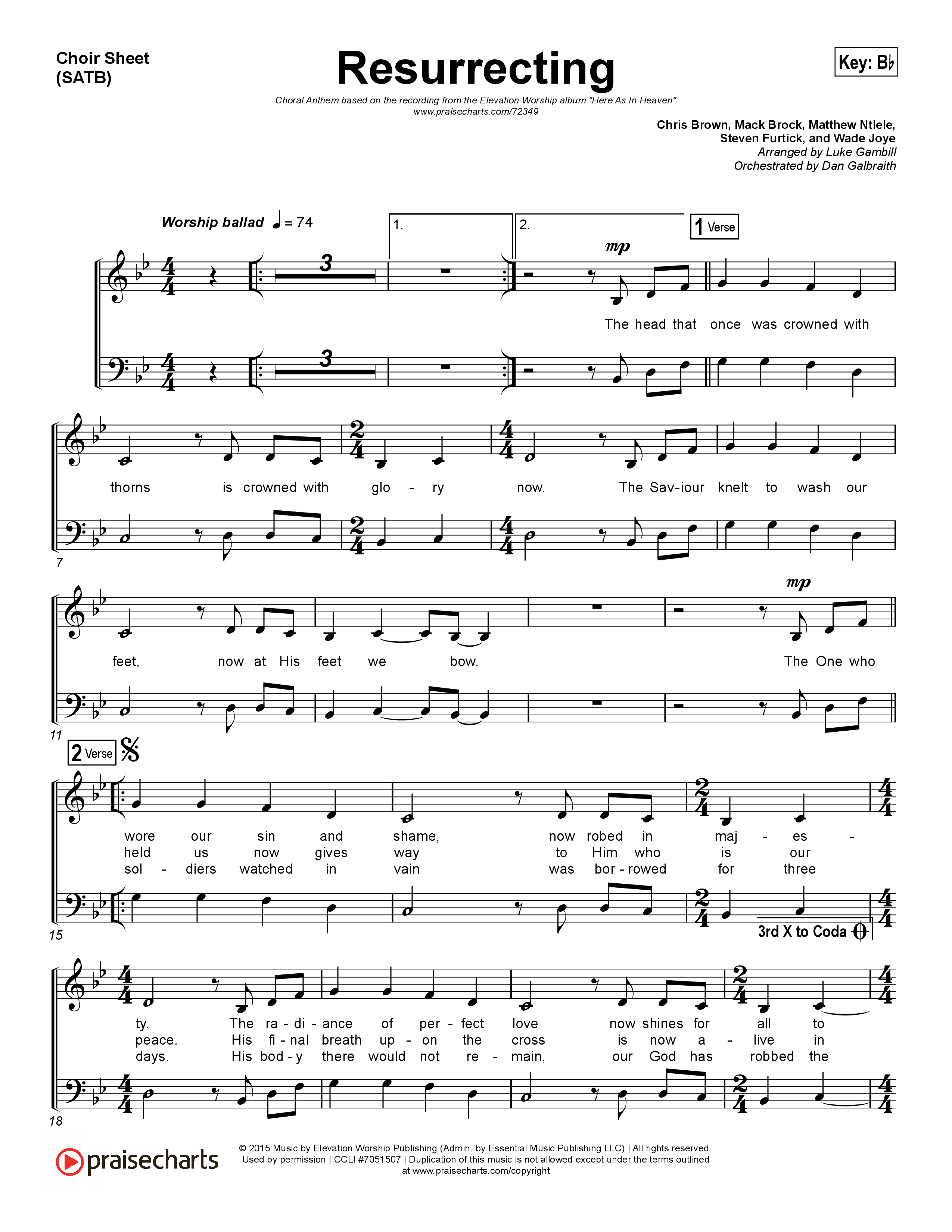 Resurrecting (Choral Anthem SATB) Choir Vocals (SATB) (Elevation Worship / Arr. Luke Gambill)