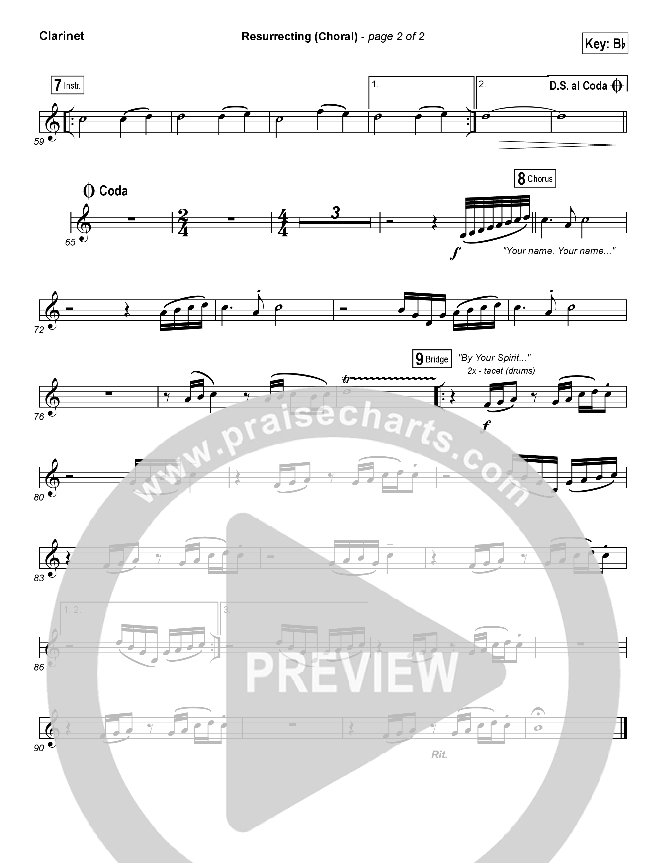 Resurrecting (Choral Anthem SATB) Clarinet (Elevation Worship / Arr. Luke Gambill)