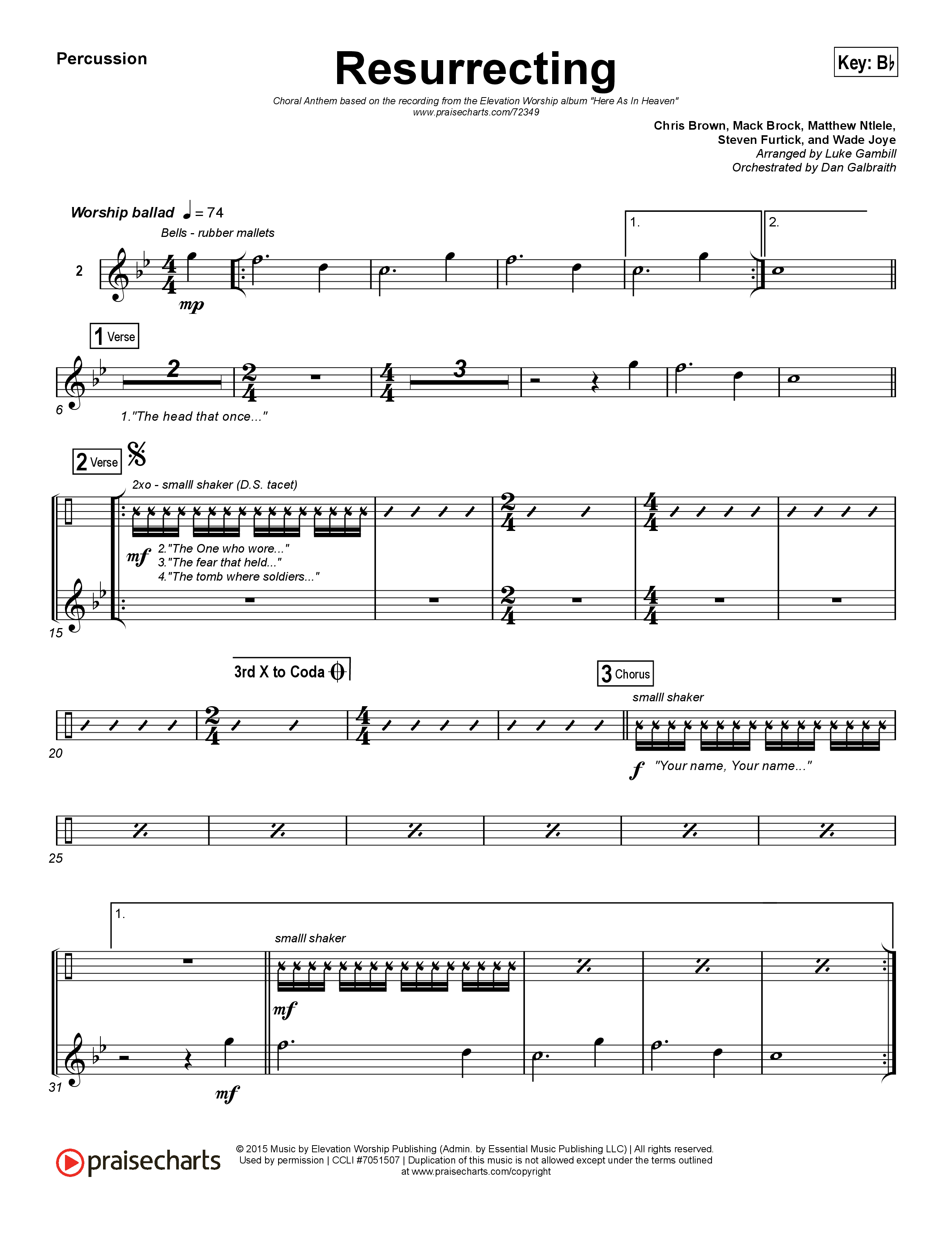 Resurrecting (Choral Anthem SATB) Percussion (Elevation Worship / Arr. Luke Gambill)