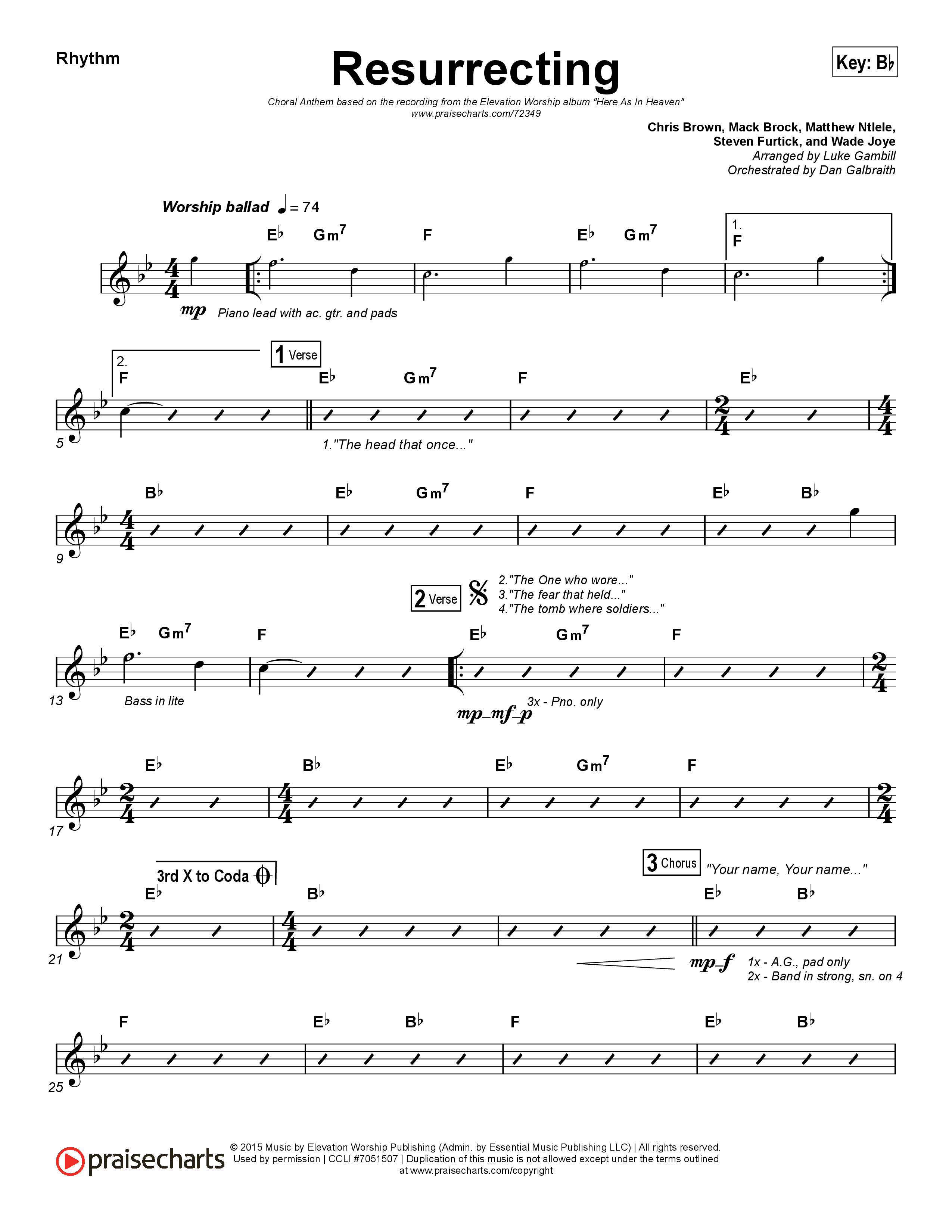 Resurrecting (Choral Anthem SATB) Rhythm Chart (Elevation Worship / Arr. Luke Gambill)