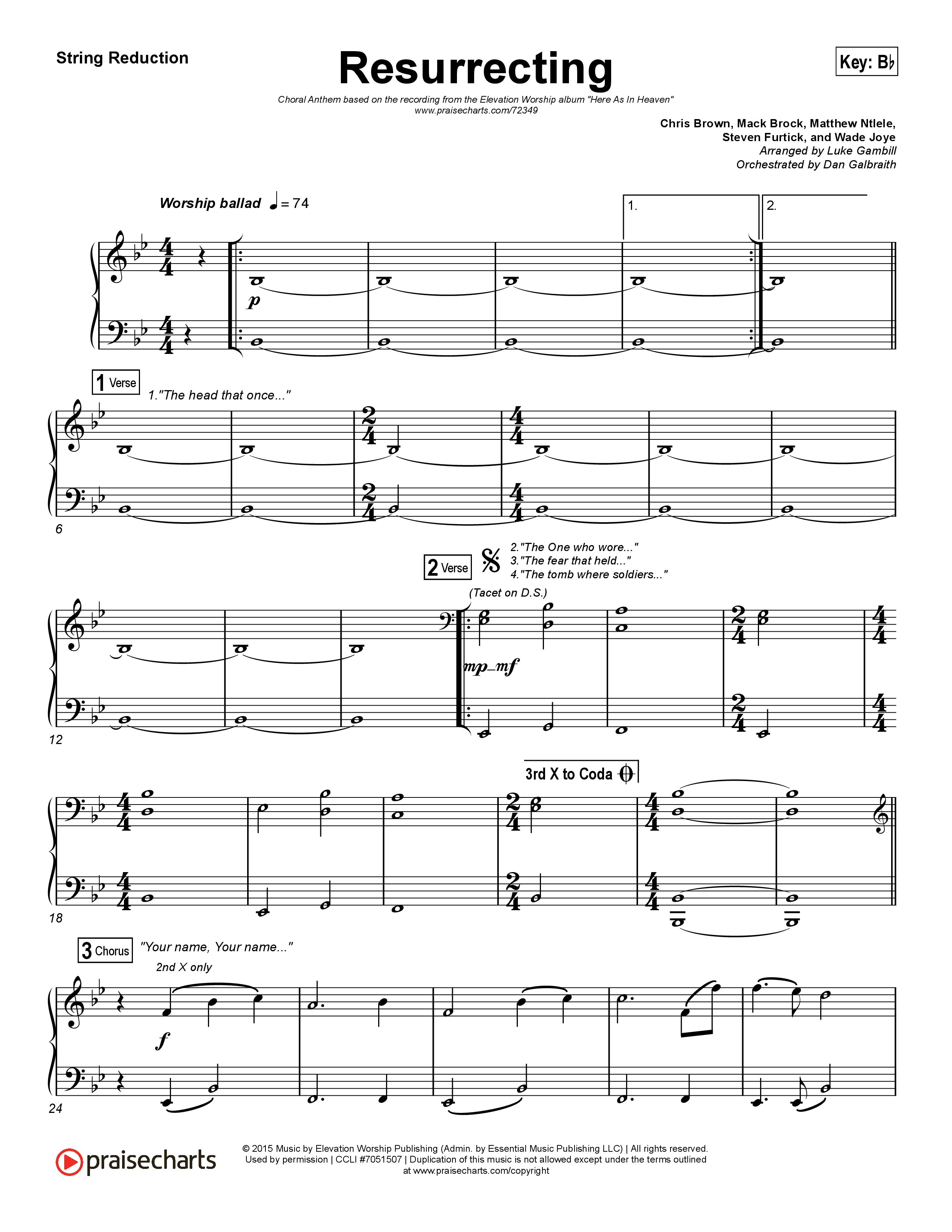 Resurrecting (Choral Anthem SATB) String Reduction (Elevation Worship / Arr. Luke Gambill)
