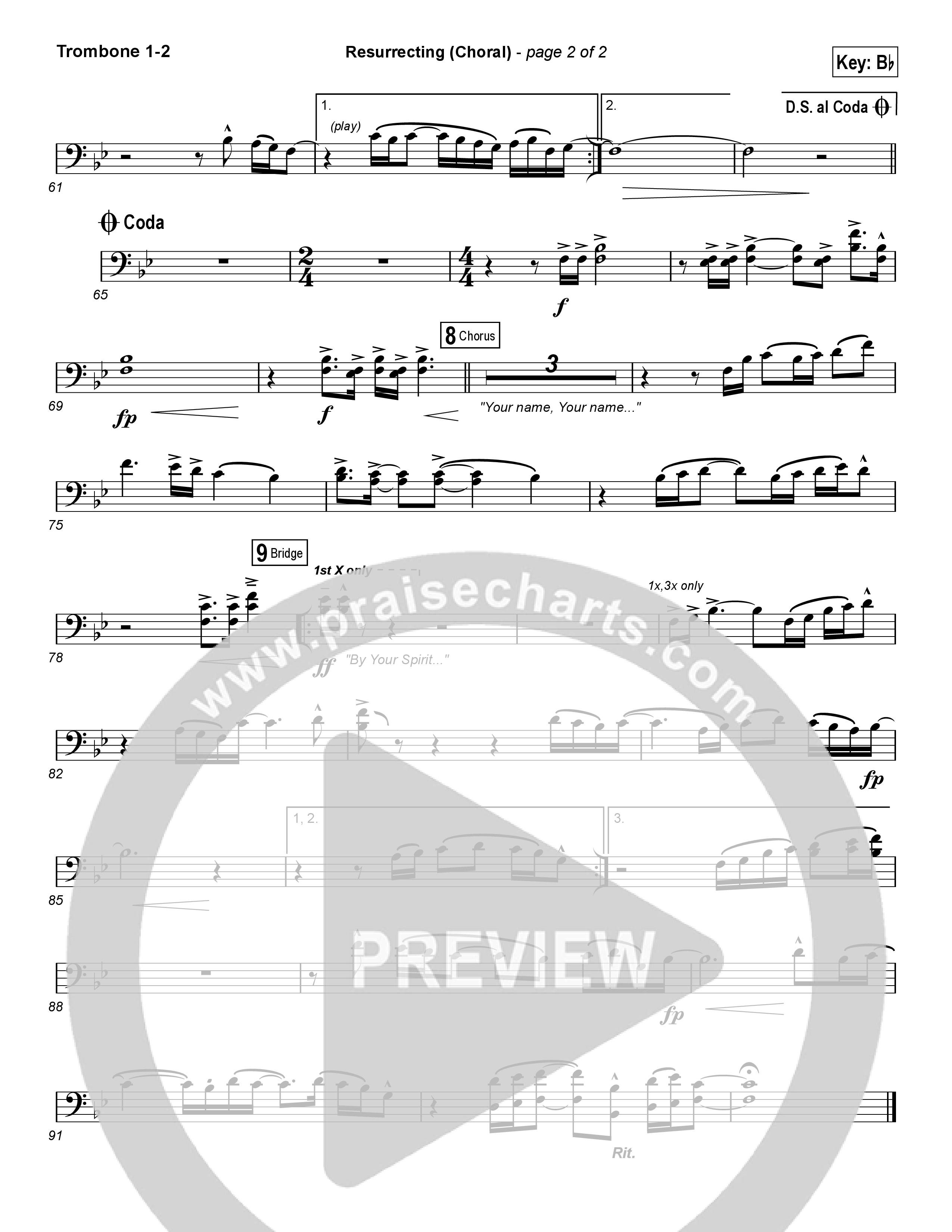 Resurrecting (Choral Anthem SATB) Trombone 1/2 (Elevation Worship / Arr. Luke Gambill)
