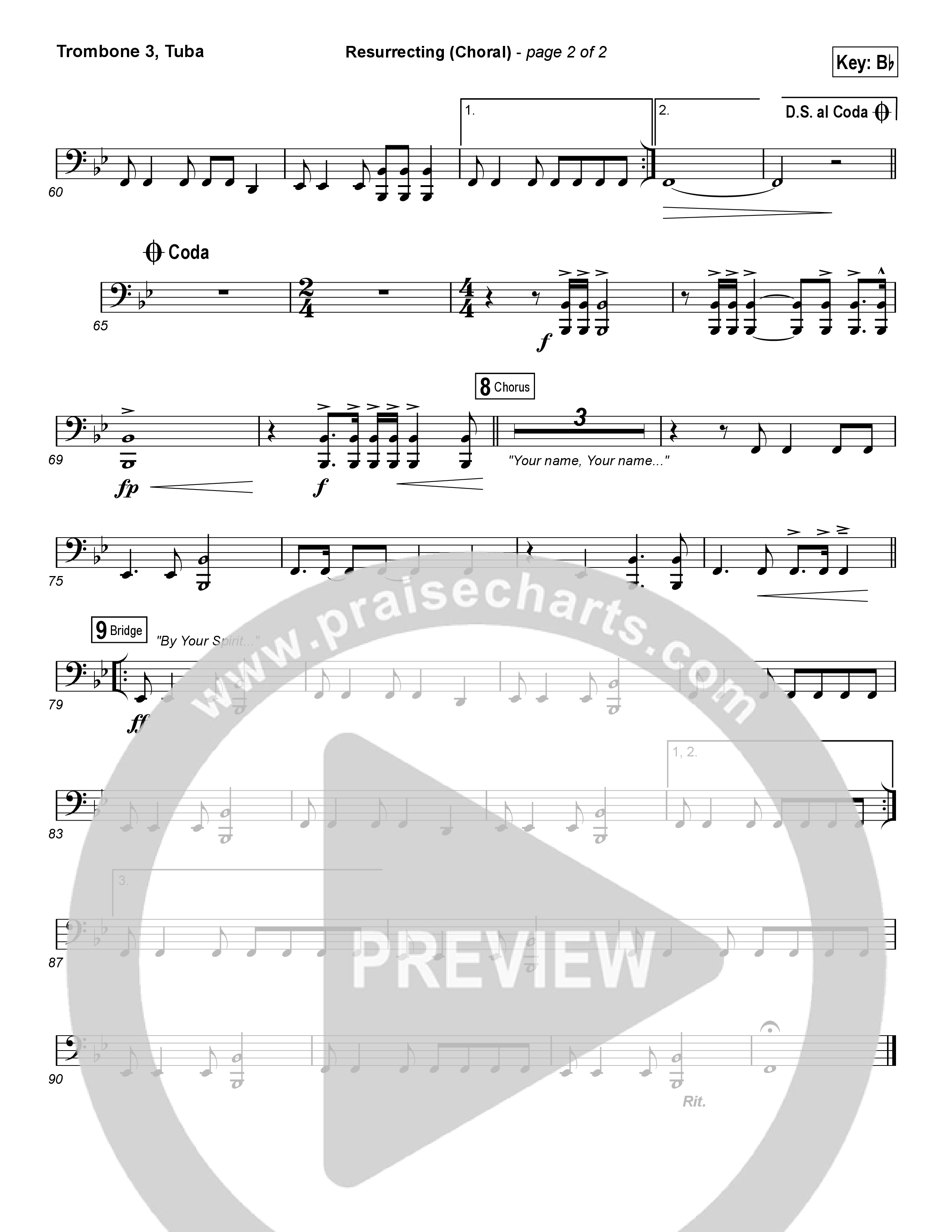 Resurrecting (Choral Anthem SATB) Trombone 3/Tuba (Elevation Worship / Arr. Luke Gambill)