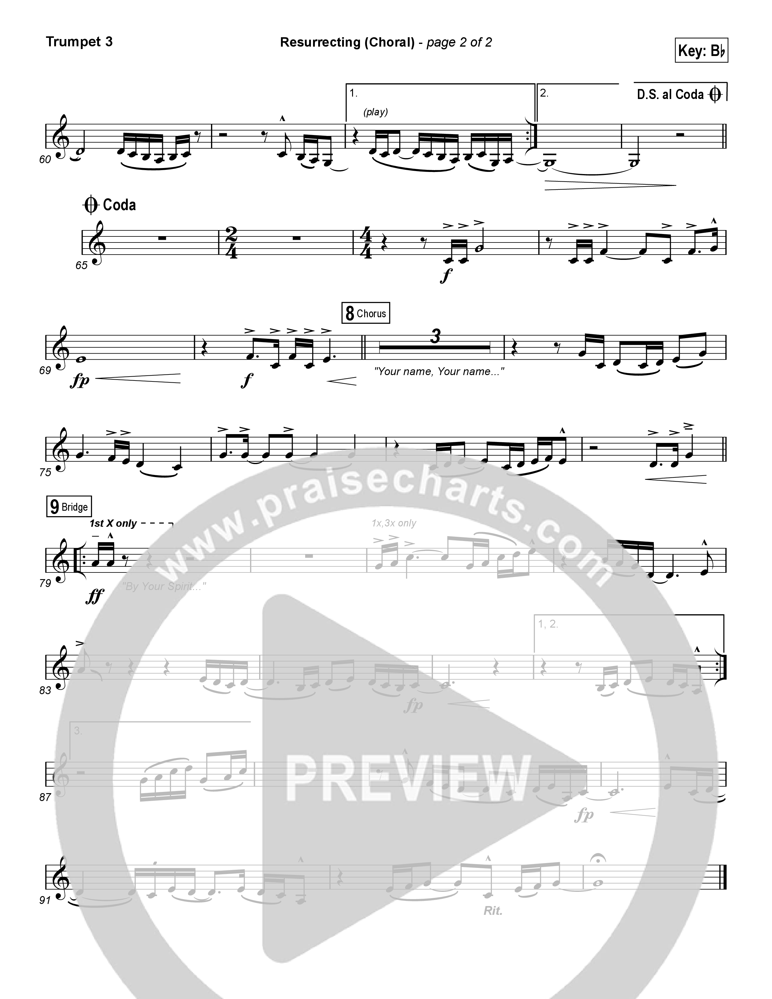Resurrecting (Choral Anthem SATB) Trumpet 3 (Elevation Worship / Arr. Luke Gambill)