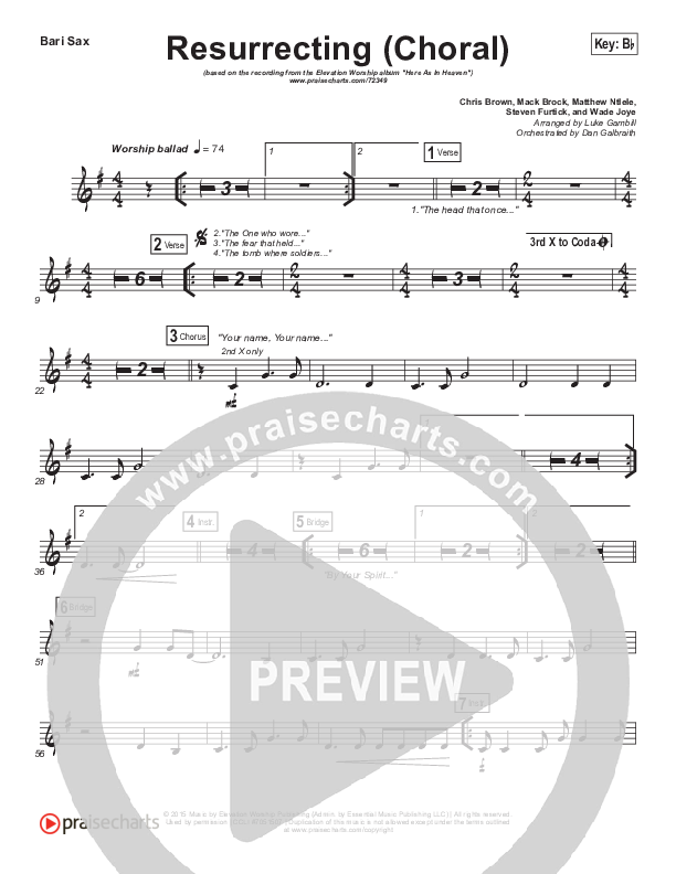 Resurrecting (Choral Anthem SATB) Bari Sax (Elevation Worship / Arr. Luke Gambill)