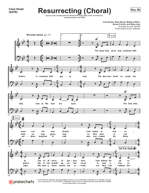 Resurrecting (Choral Anthem SATB) Choir Sheet (SATB) (Elevation Worship / Arr. Luke Gambill)