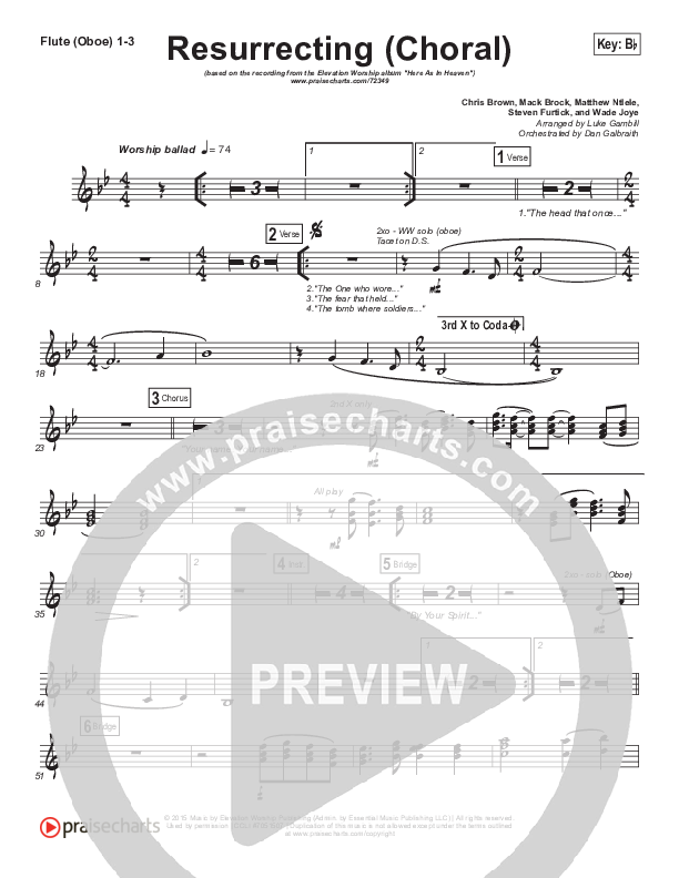 Resurrecting (Choral Anthem SATB) Flute/Oboe 1/2/3 (Elevation Worship / Arr. Luke Gambill)