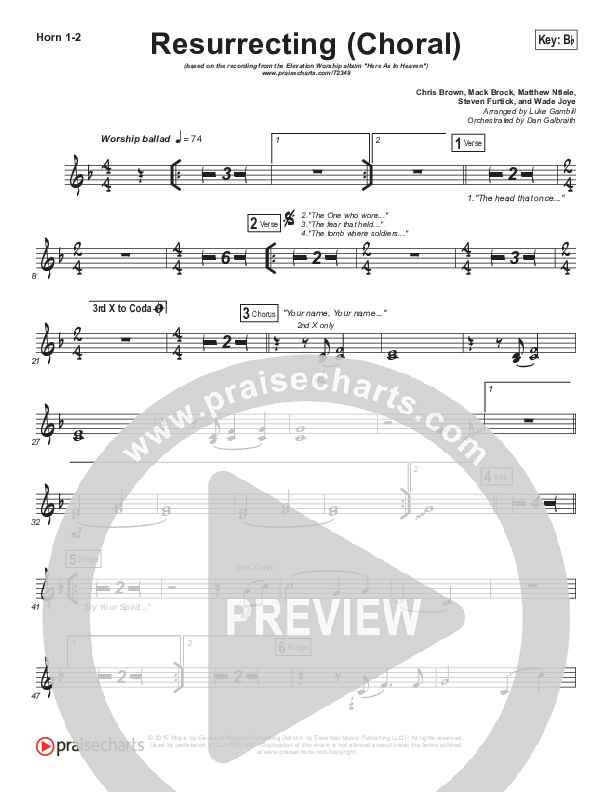 Resurrecting (Choral Anthem SATB) French Horn 1/2 (Elevation Worship / Arr. Luke Gambill)