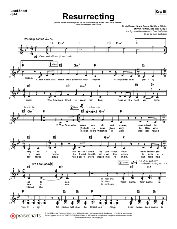 Resurrecting (Choral Anthem SATB) Lead Sheet (SAT) (Elevation Worship / Arr. Luke Gambill)