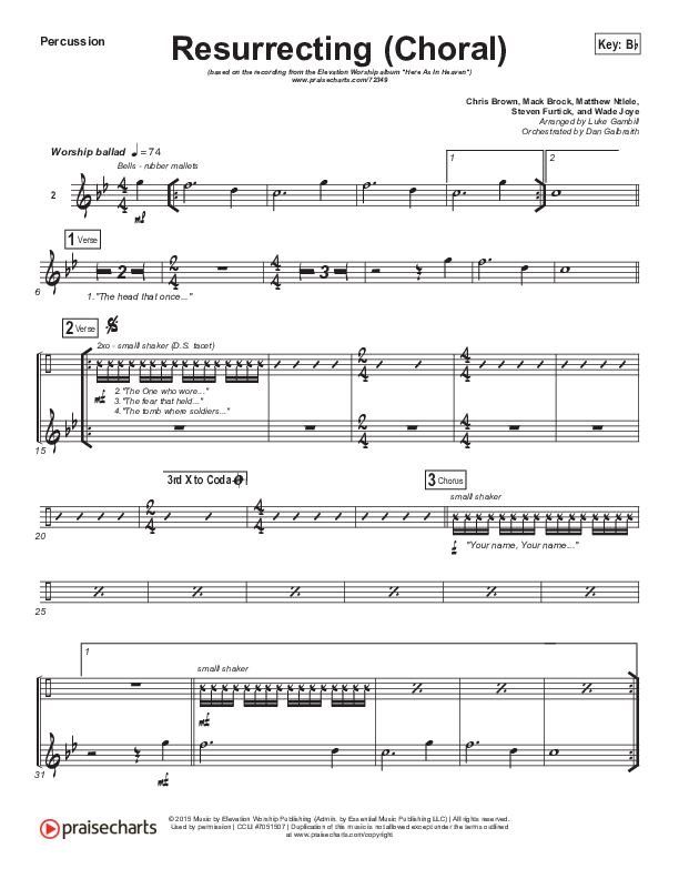Resurrecting (Choral Anthem SATB) Percussion (Elevation Worship / Arr. Luke Gambill)