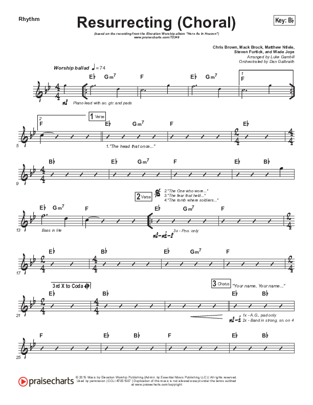 Resurrecting (Choral Anthem SATB) Rhythm Chart (Elevation Worship / Arr. Luke Gambill)