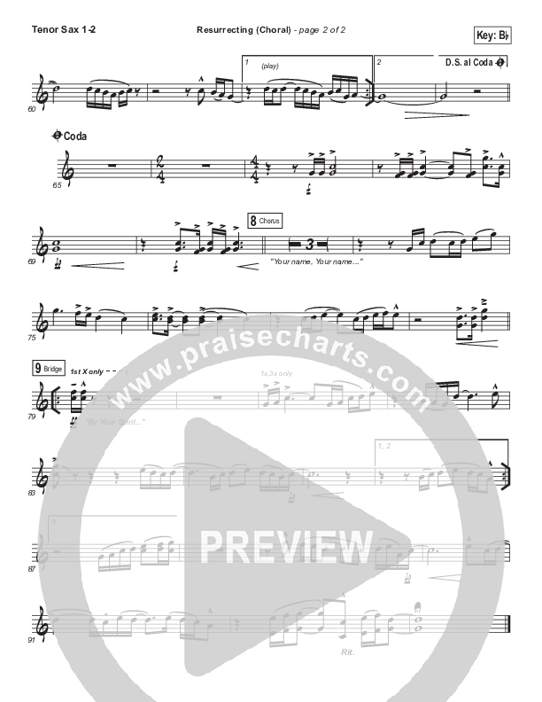Resurrecting (Choral Anthem SATB) Tenor Sax 1/2 (Elevation Worship / Arr. Luke Gambill)