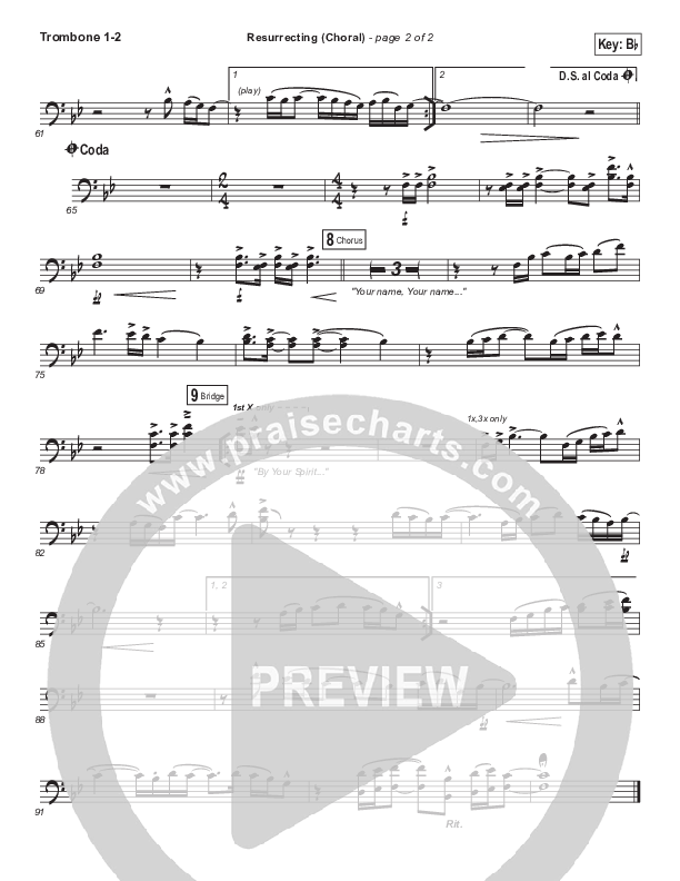 Resurrecting (Choral Anthem SATB) Trombone 1/2 (Elevation Worship / Arr. Luke Gambill)