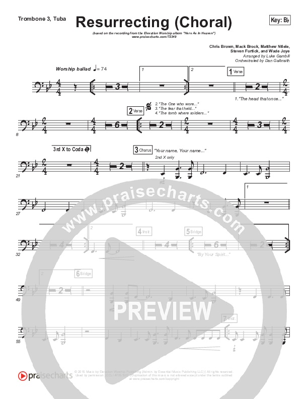 Resurrecting (Choral Anthem SATB) Trombone 3/Tuba (Elevation Worship / Arr. Luke Gambill)