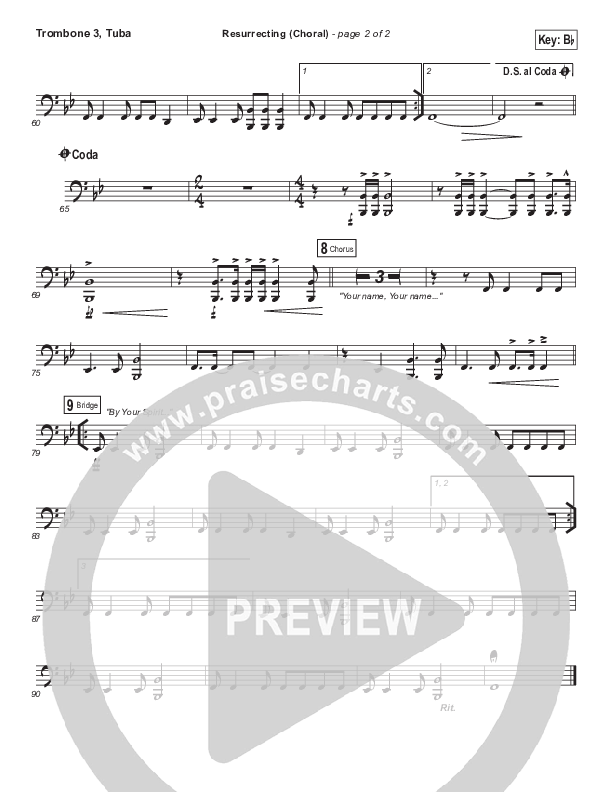 Resurrecting (Choral Anthem SATB) Trombone 3/Tuba (Elevation Worship / Arr. Luke Gambill)