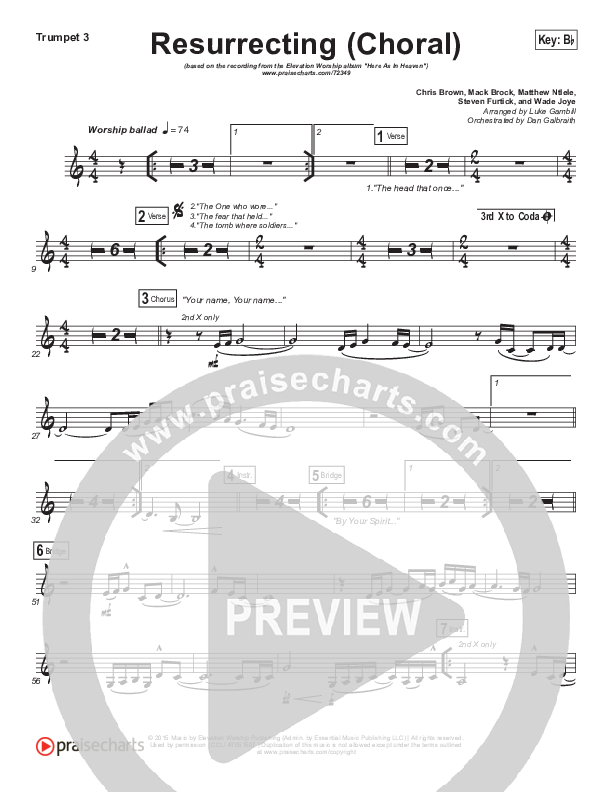 Resurrecting (Choral Anthem SATB) Trumpet 3 (Elevation Worship / Arr. Luke Gambill)
