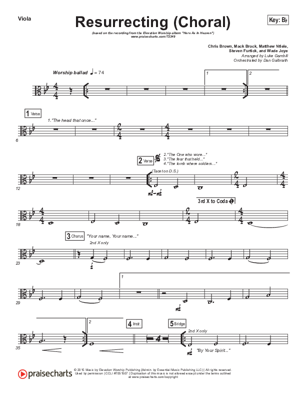 Resurrecting (Choral Anthem SATB) Viola (Elevation Worship / Arr. Luke Gambill)