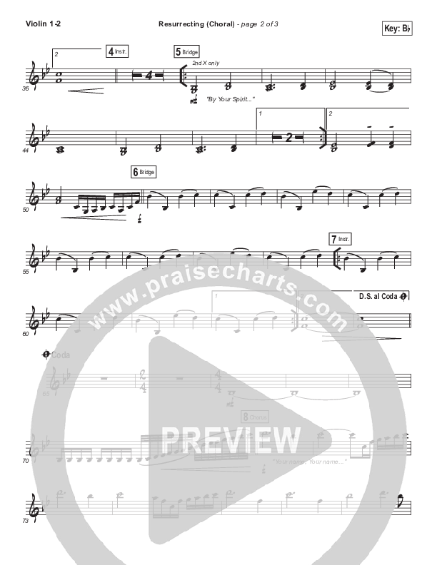 Resurrecting (Choral Anthem SATB) Violin 1/2 (Elevation Worship / Arr. Luke Gambill)