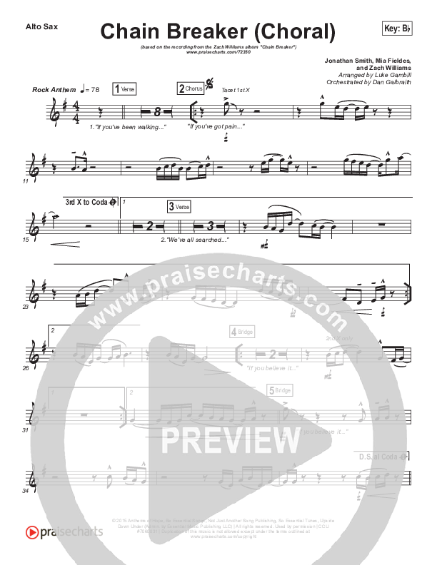 Chain Breaker (Choral Anthem SATB) Alto Sax (Zach Williams / Arr. Luke Gambill)