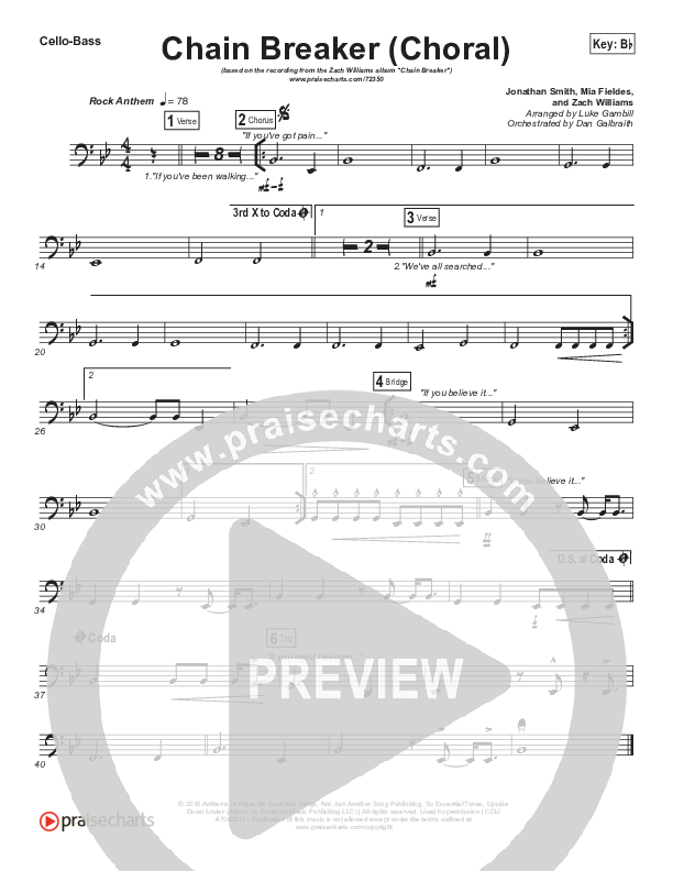 Chain Breaker (Choral Anthem SATB) Cello/Bass (Zach Williams / Arr. Luke Gambill)