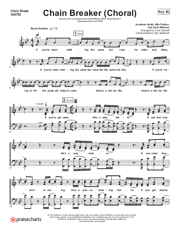 Chain Breaker (Choral Anthem SATB) Choir Sheet (SATB) (Zach Williams / Arr. Luke Gambill)