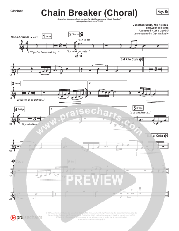 Chain Breaker (Choral Anthem SATB) Clarinet (Zach Williams / Arr. Luke Gambill)