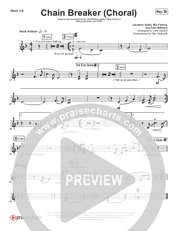 Chain Breaker (Choral Anthem SATB) French Horn 1/2 (Zach Williams / Arr. Luke Gambill)