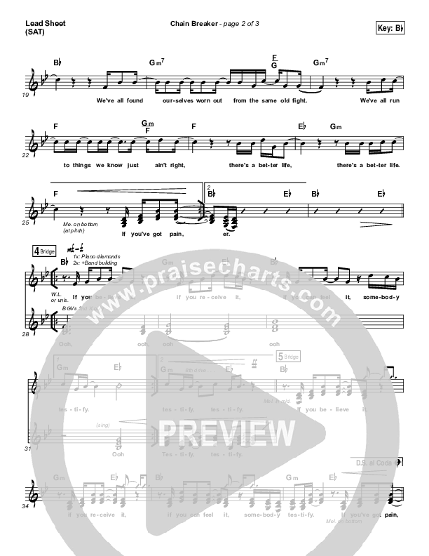 Chain Breaker (Choral Anthem SATB) Lead Sheet (SAT) (Zach Williams / Arr. Luke Gambill)