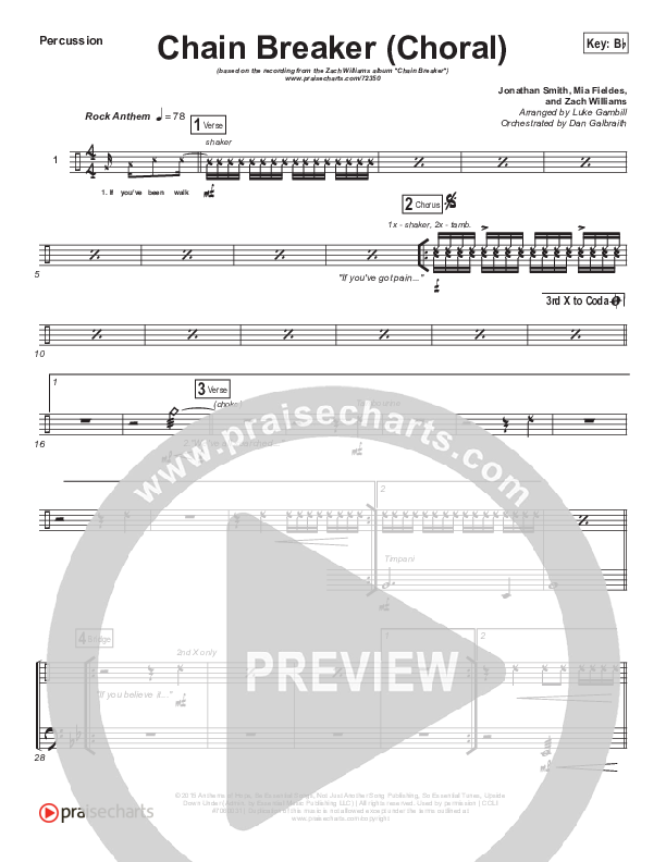 Chain Breaker (Choral Anthem SATB) Percussion (Zach Williams / Arr. Luke Gambill)