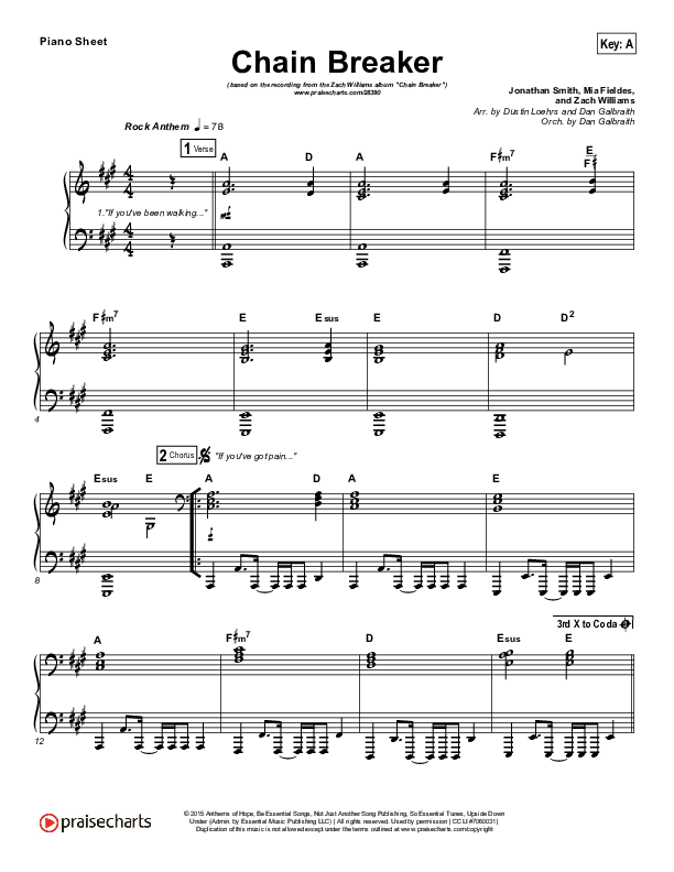 Chain Breaker (Choral Anthem SATB) Piano Sheet (Zach Williams / Arr. Luke Gambill)