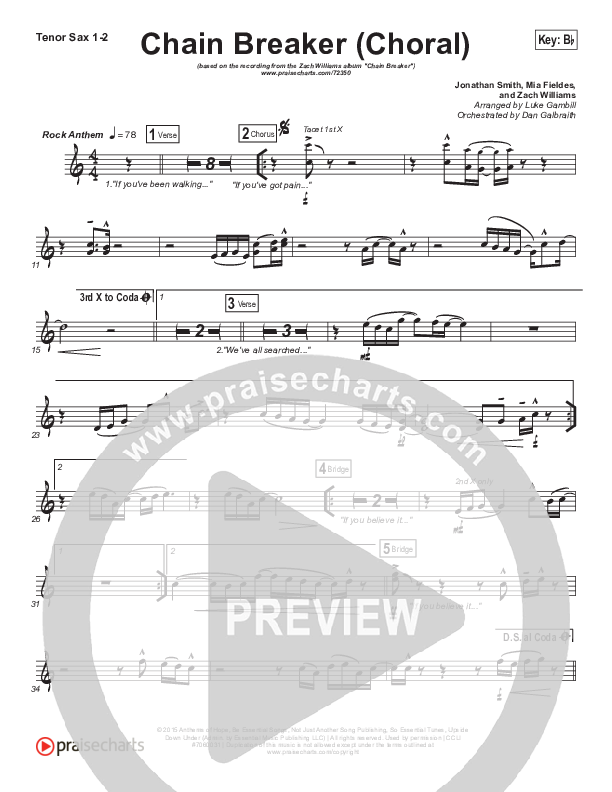 Chain Breaker (Choral Anthem SATB) Tenor Sax 1/2 (Zach Williams / Arr. Luke Gambill)
