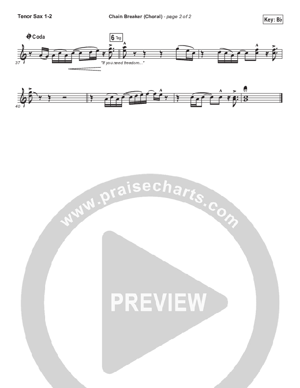 Chain Breaker (Choral Anthem SATB) Tenor Sax 1/2 (Zach Williams / Arr. Luke Gambill)