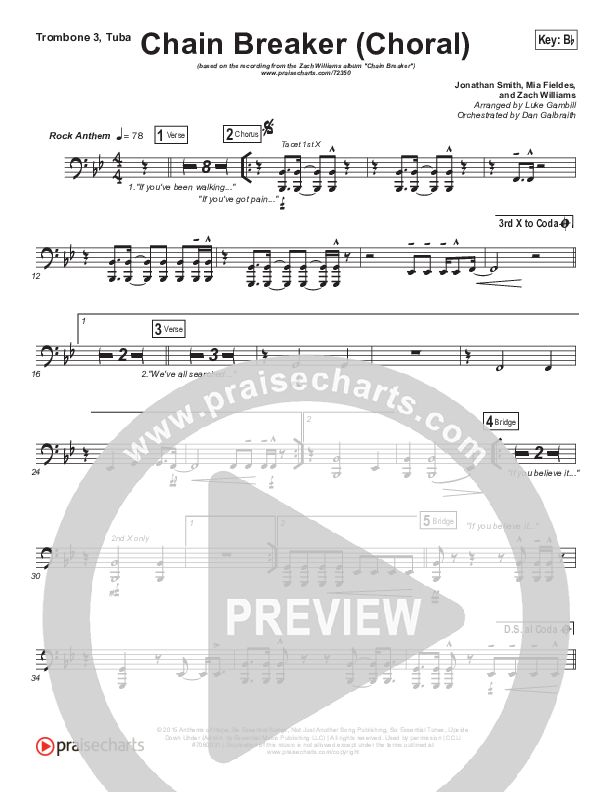 Chain Breaker (Choral Anthem SATB) Trombone 3/Tuba (Zach Williams / Arr. Luke Gambill)