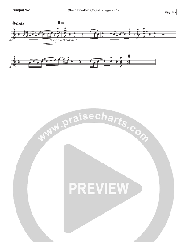 Chain Breaker (Choral Anthem SATB) Trumpet 1,2 (Zach Williams / Arr. Luke Gambill)