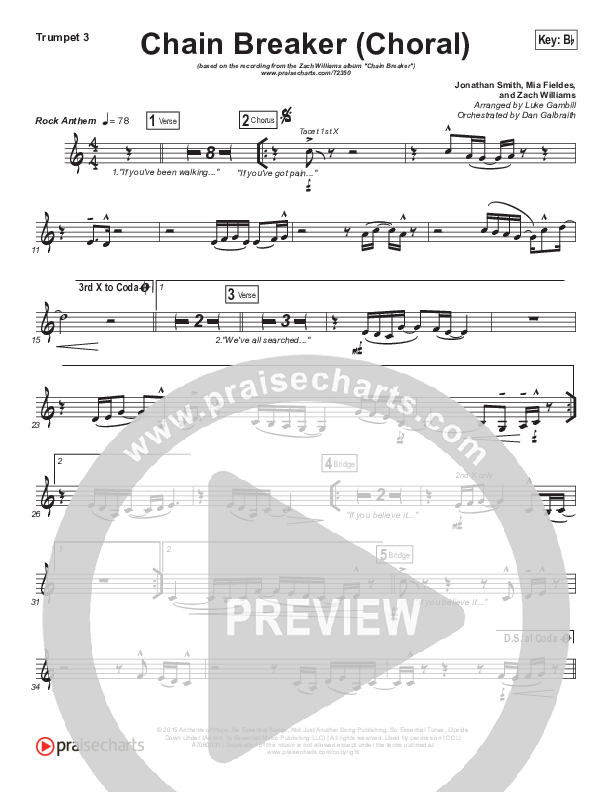 Chain Breaker (Choral Anthem SATB) Trumpet 3 (Zach Williams / Arr. Luke Gambill)