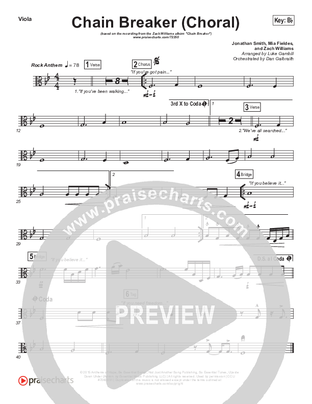 Chain Breaker (Choral Anthem SATB) Viola (Zach Williams / Arr. Luke Gambill)