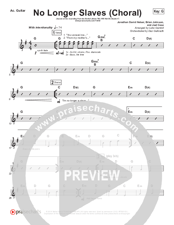 No Longer Slaves (Choral Anthem SATB) Acoustic Guitar (Bethel Music / Arr. Luke Gambill)