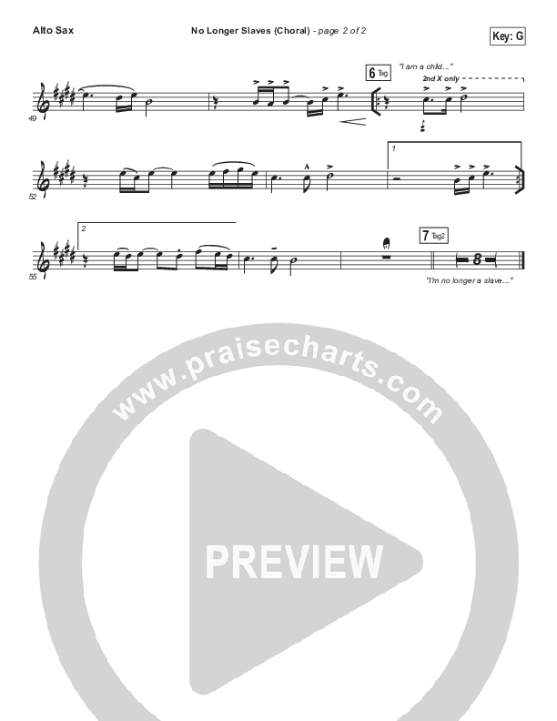 No Longer Slaves (Choral Anthem SATB) Alto Sax (Bethel Music / Arr. Luke Gambill)