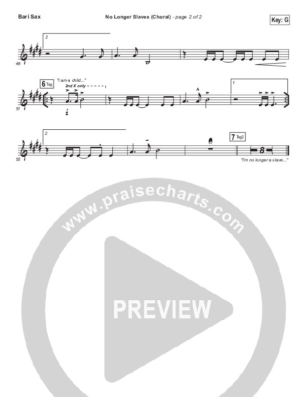 No Longer Slaves (Choral Anthem SATB) Bari Sax (Bethel Music / Arr. Luke Gambill)