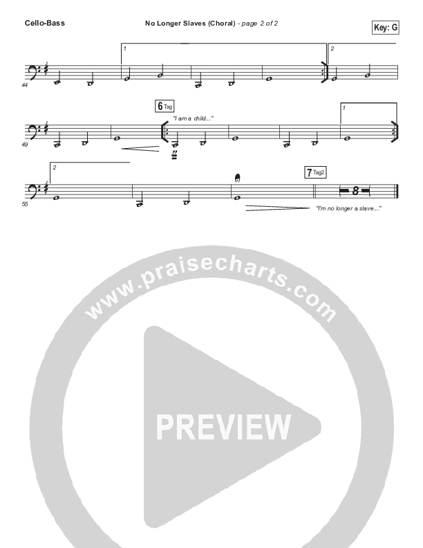 No Longer Slaves (Choral Anthem SATB) Cello/Bass (Bethel Music / Arr. Luke Gambill)