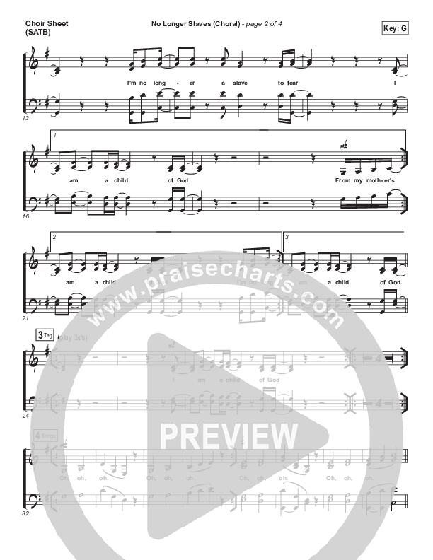 No Longer Slaves (Choral Anthem SATB) Choir Vocals (SATB) (Bethel Music / Arr. Luke Gambill)