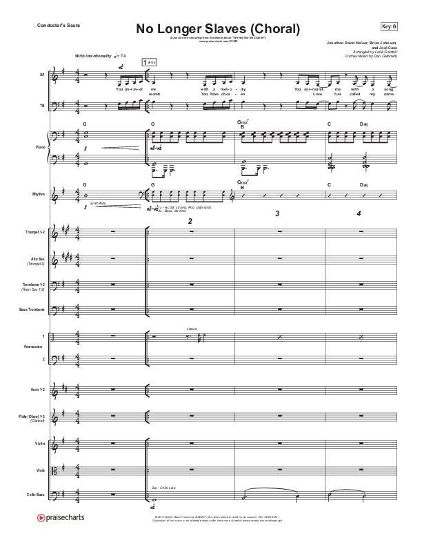 No Longer Slaves (Choral Anthem SATB) Conductor's Score (Bethel Music / Arr. Luke Gambill)
