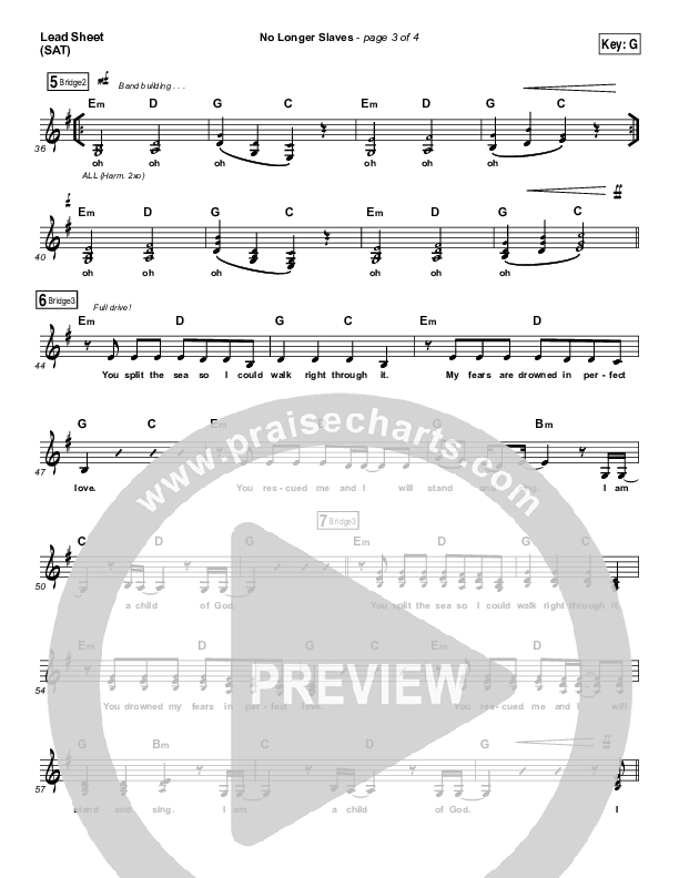 No Longer Slaves (Choral Anthem SATB) Lead Sheet (SAT) (Bethel Music / Arr. Luke Gambill)