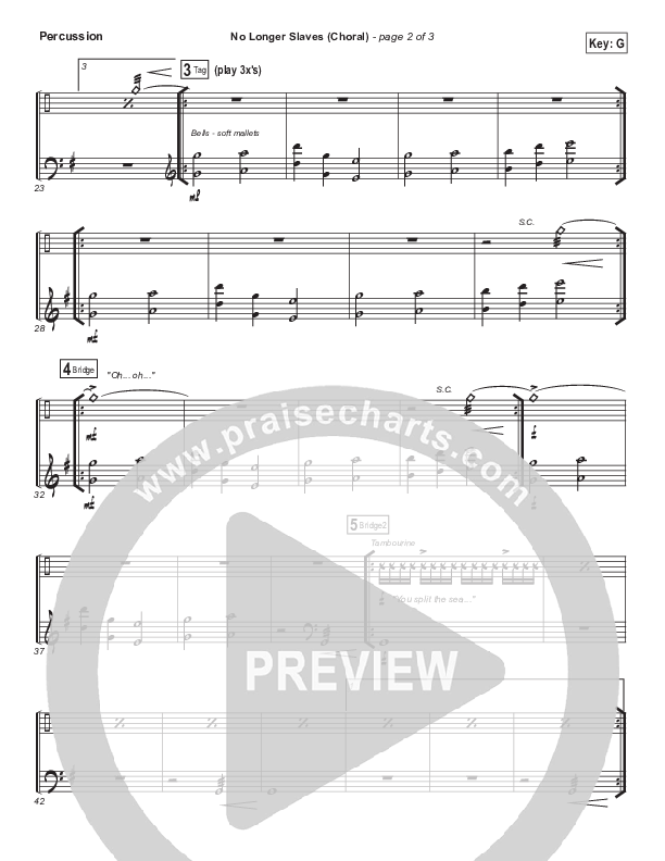 No Longer Slaves (Choral Anthem SATB) Percussion (Bethel Music / Arr. Luke Gambill)