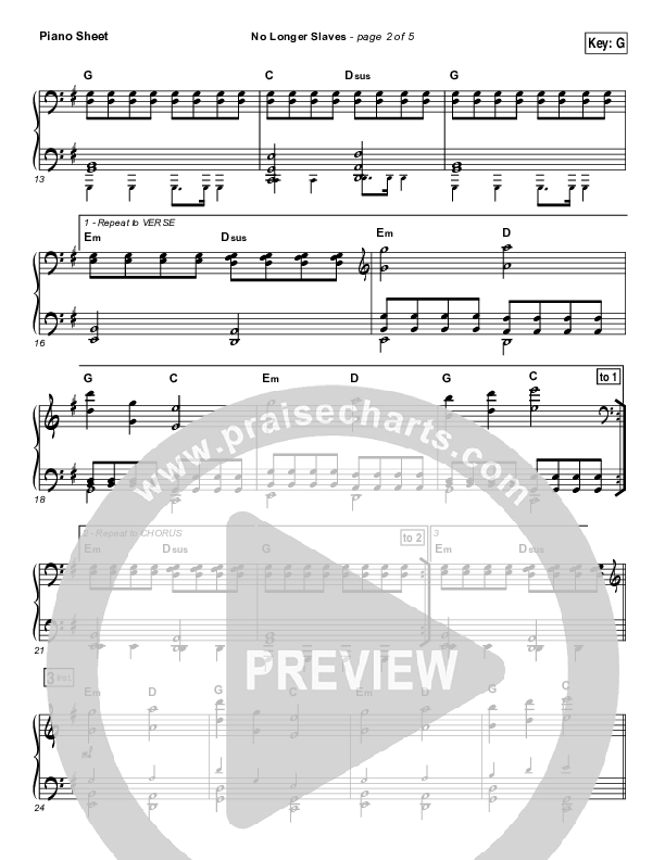 No Longer Slaves (Choral Anthem SATB) Piano Sheet (Bethel Music / Arr. Luke Gambill)