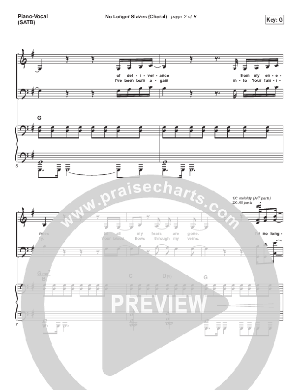 No Longer Slaves (Choral Anthem SATB) Piano/Vocal Pack (Bethel Music / Arr. Luke Gambill)