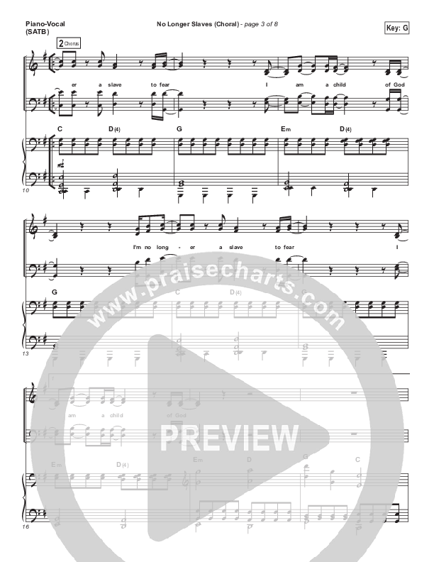 No Longer Slaves (Choral Anthem SATB) Piano/Vocal Pack (Bethel Music / Arr. Luke Gambill)