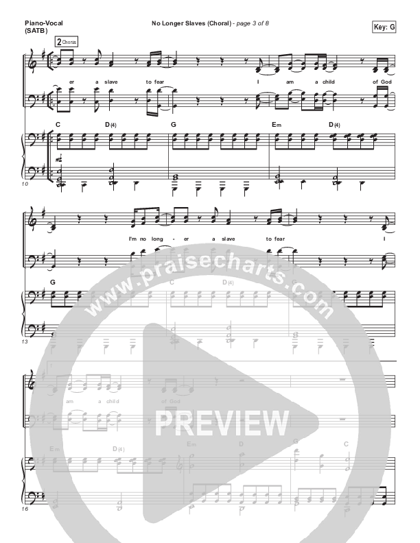 No Longer Slaves (Choral Anthem SATB) Piano/Vocal Pack (Bethel Music / Arr. Luke Gambill)