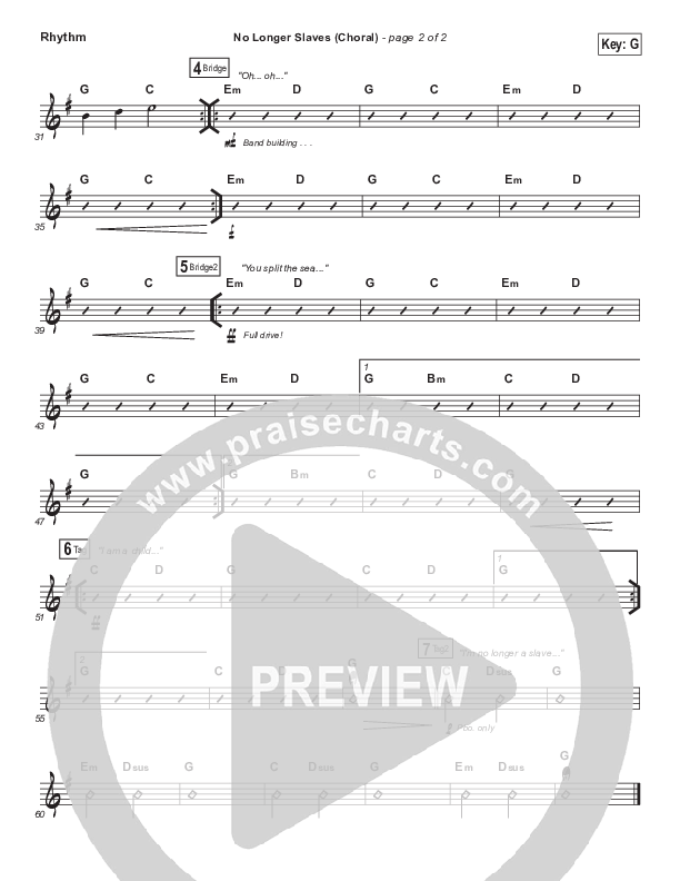 No Longer Slaves (Choral Anthem SATB) Rhythm Chart (Bethel Music / Arr. Luke Gambill)